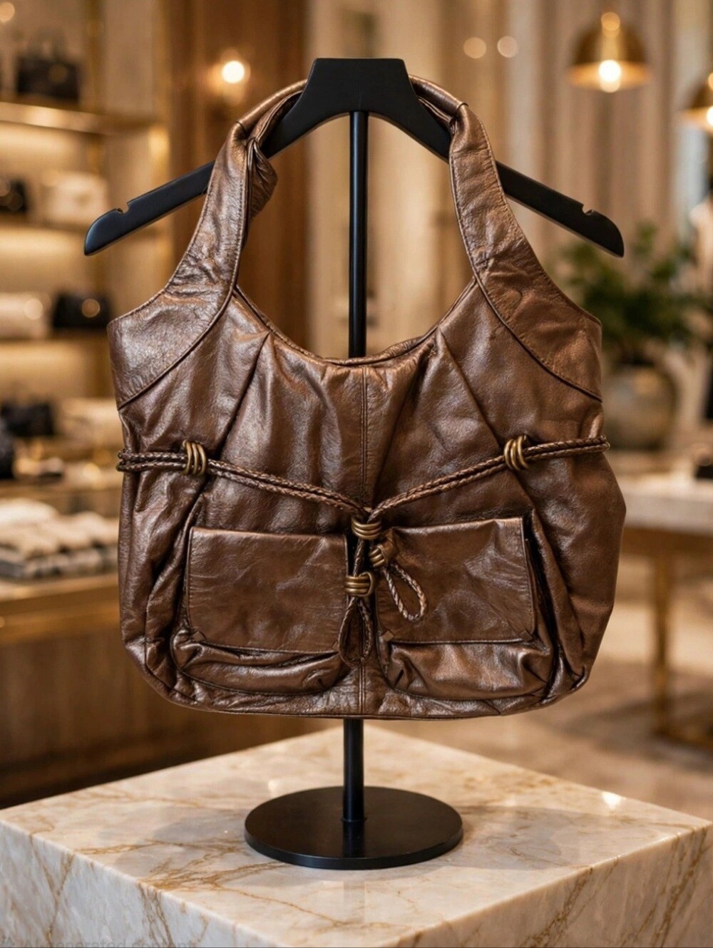 Elliott Lucca Bronze Metallic Leather Sintra Hobo Shoulder Bag